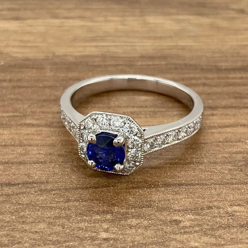 Diamond and sapphire engagement ring.