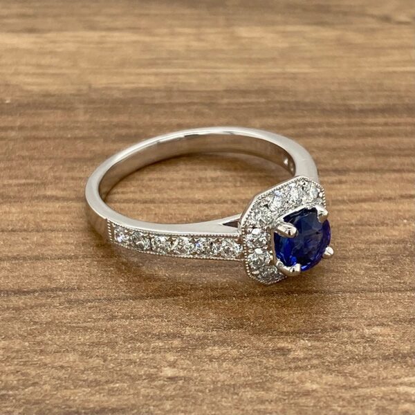 Diamond and sapphire engagement ring.