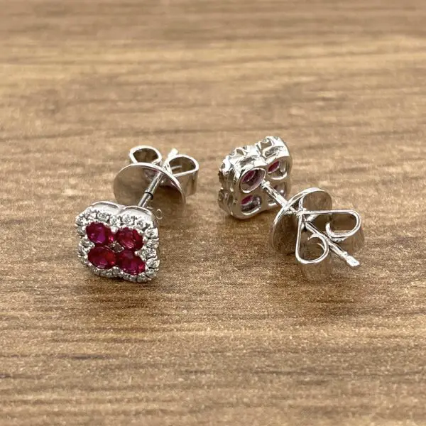 Pair of ruby and diamond earrings.