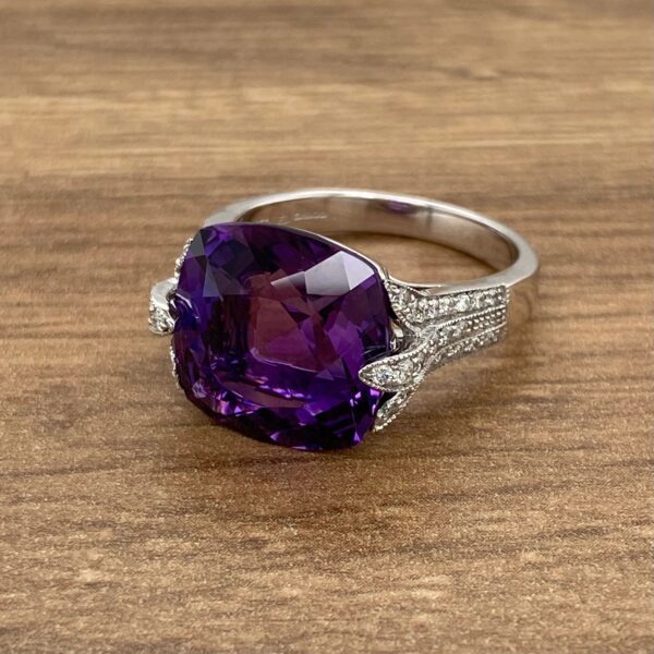 Amethyst ring with diamond accents.