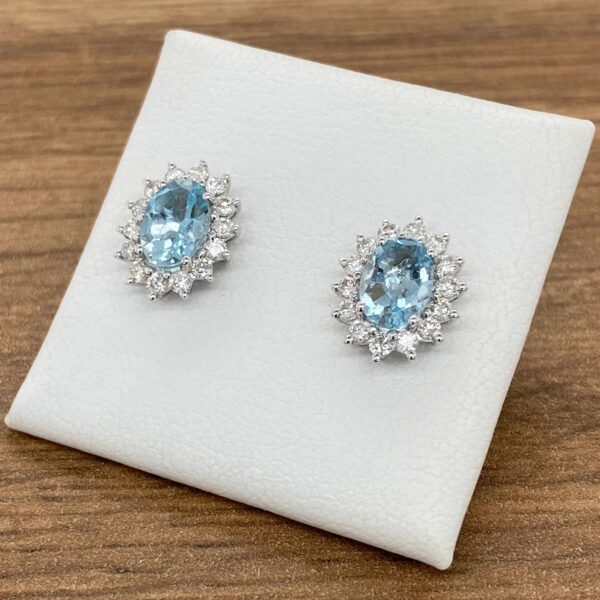 Aquamarine and diamond stud earrings.