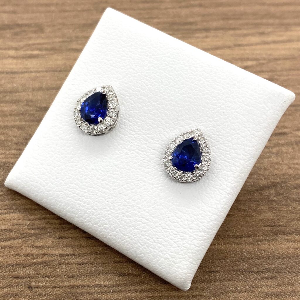 A pair of Sapphire & Diamond Pear Cluster Stud Earrings.
