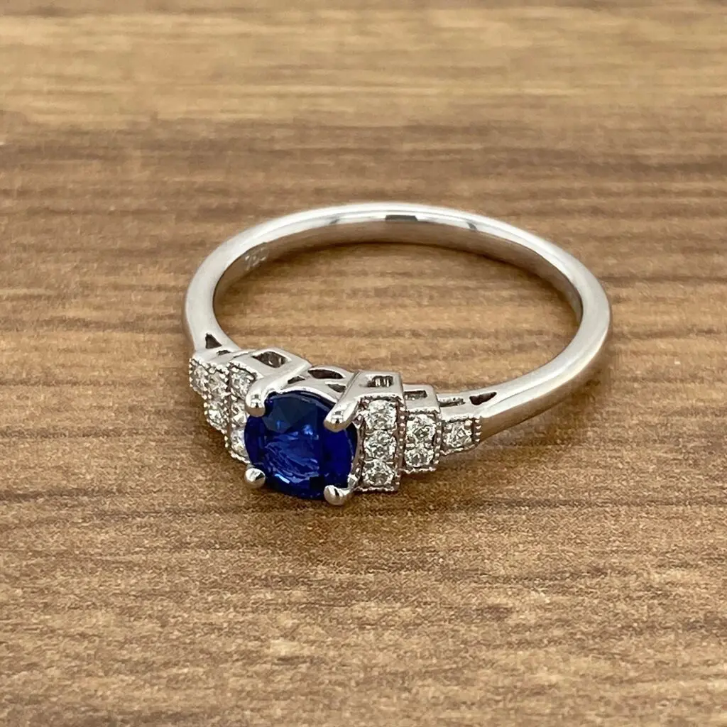 Blue sapphire and diamond engagement ring.