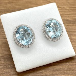 Aquamarine & Diamond Large Oval Cluster earrings.