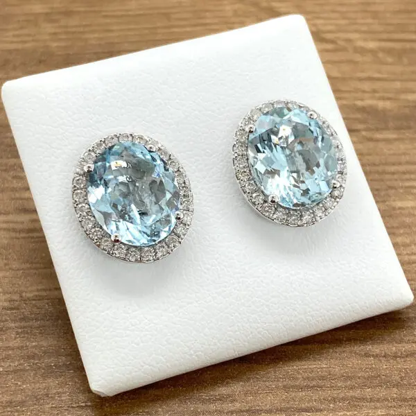 Aquamarine & Diamond Large Oval Cluster earrings.