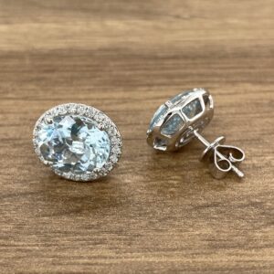 Aquamarine & Diamond Large Oval Cluster earrings.