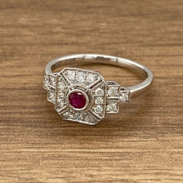 Diamond and ruby engagement ring.