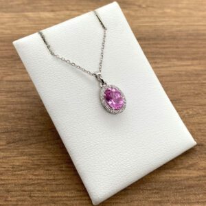 Pink Sapphire & Diamond Oval Cluster Pendant