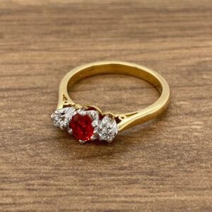 Fire Opal & Diamond Three Stone Ring
