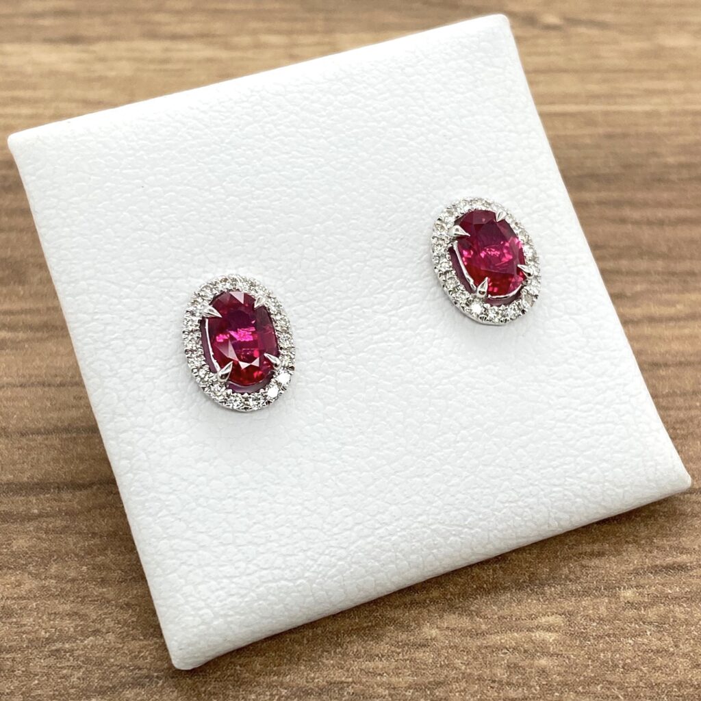 Ruby and diamond oval earrings.