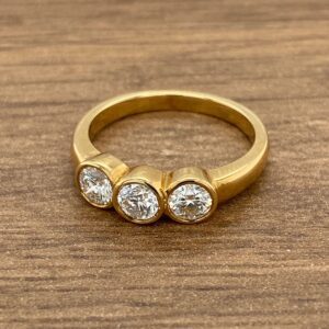 Diamond Three Stone Collet Set Ring, 0.75ct