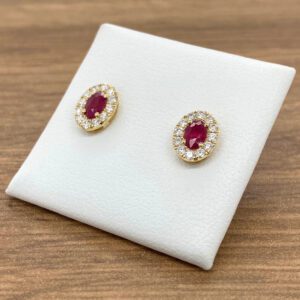 Ruby & Diamond Oval Halo Cluster Earrings, 0.94ct
