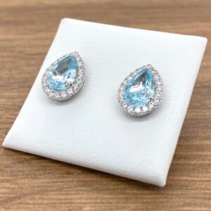 Aquamarine & Diamond Pear Halo Cluster Earrings