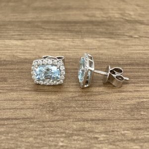 Aquamarine & Diamond Rectangular Cluster Earrings