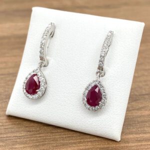 Ruby & Diamond Pear Cluster Drop Earrings