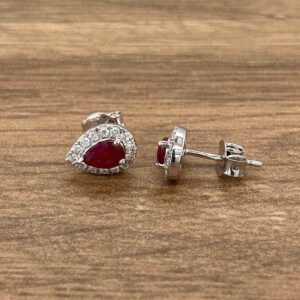 Ruby & Diamond Pear Halo Cluster Earrings