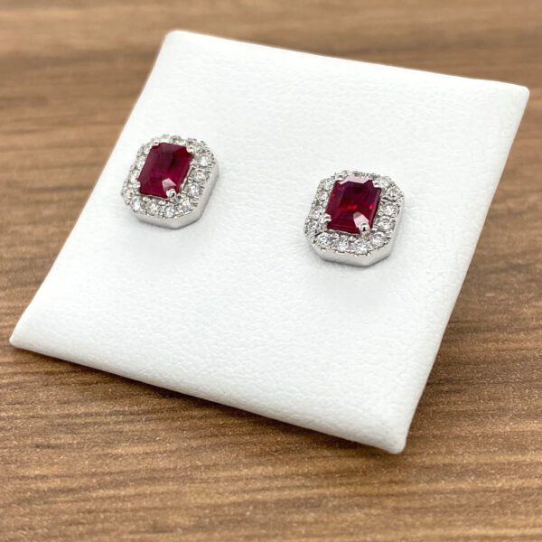 Ruby and diamond stud earrings.