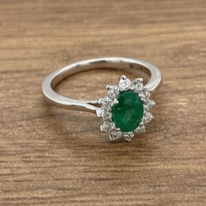 Emerald & Diamond Oval Cluster Ring, 1.10ct
