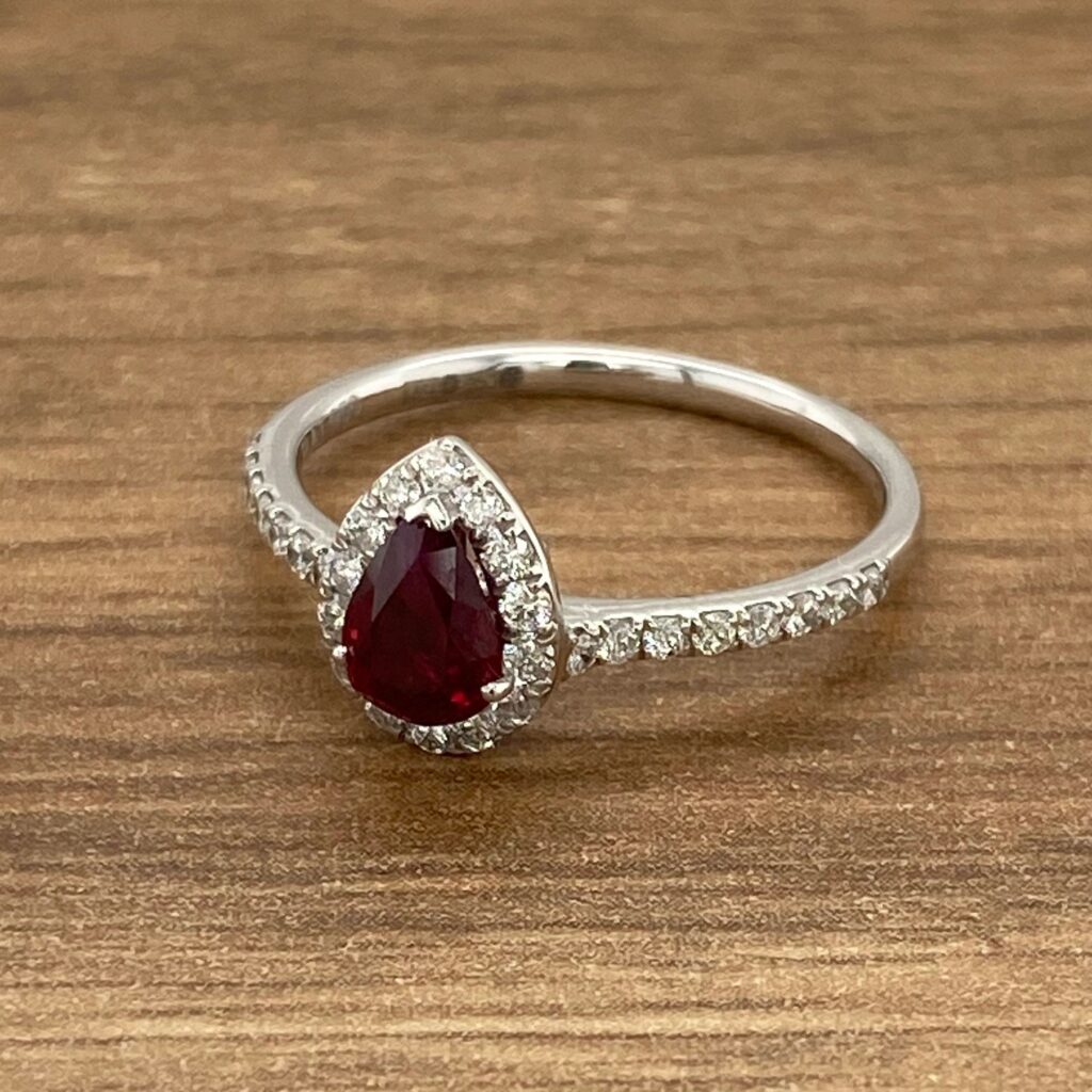 Pear-shaped ruby and diamond ring.