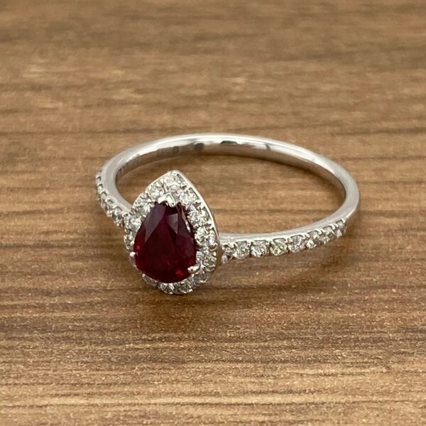 Pear-shaped ruby and diamond ring.