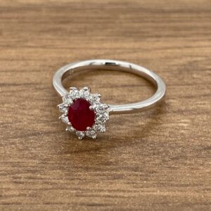 Ruby & Diamond Oval Cluster Ring, 0.81ct