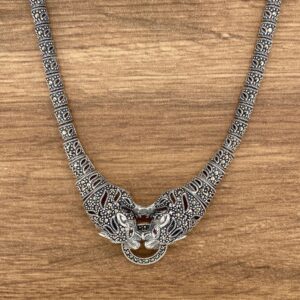Silver & Marcasite Double Tiger Art Deco Necklace