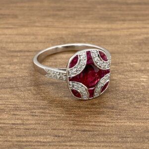 Ruby & Diamond Art Deco Shield Cluster Ring