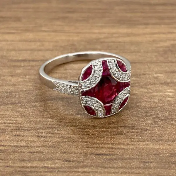 Diamond and ruby engagement ring.