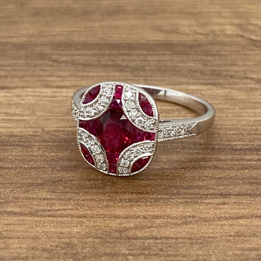 Diamond and ruby engagement ring.