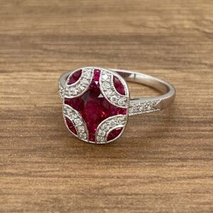 Ruby & Diamond Art Deco Shield Cluster Ring