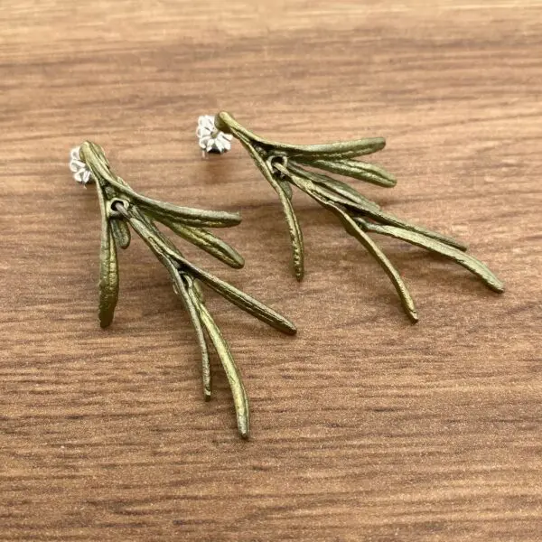 Green rosemary leaf dangle earrings.