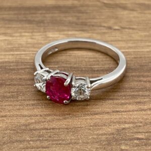 Pink Ruby & Diamond Three Stone Ring