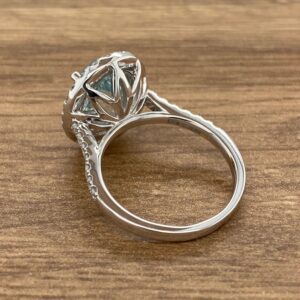 Aquamarine & Diamond Large Oval Halo Cluster Ring