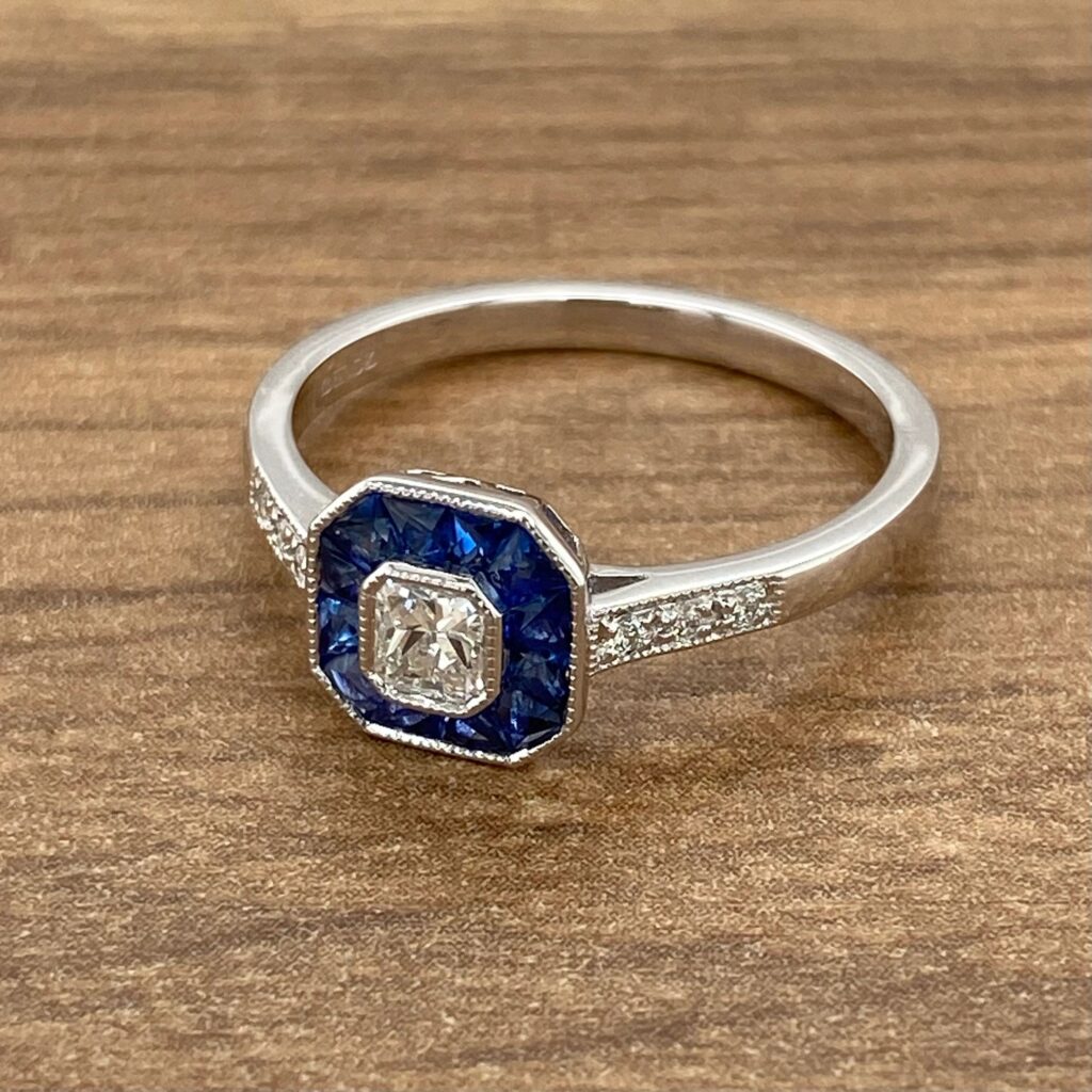 Diamond and sapphire engagement ring.