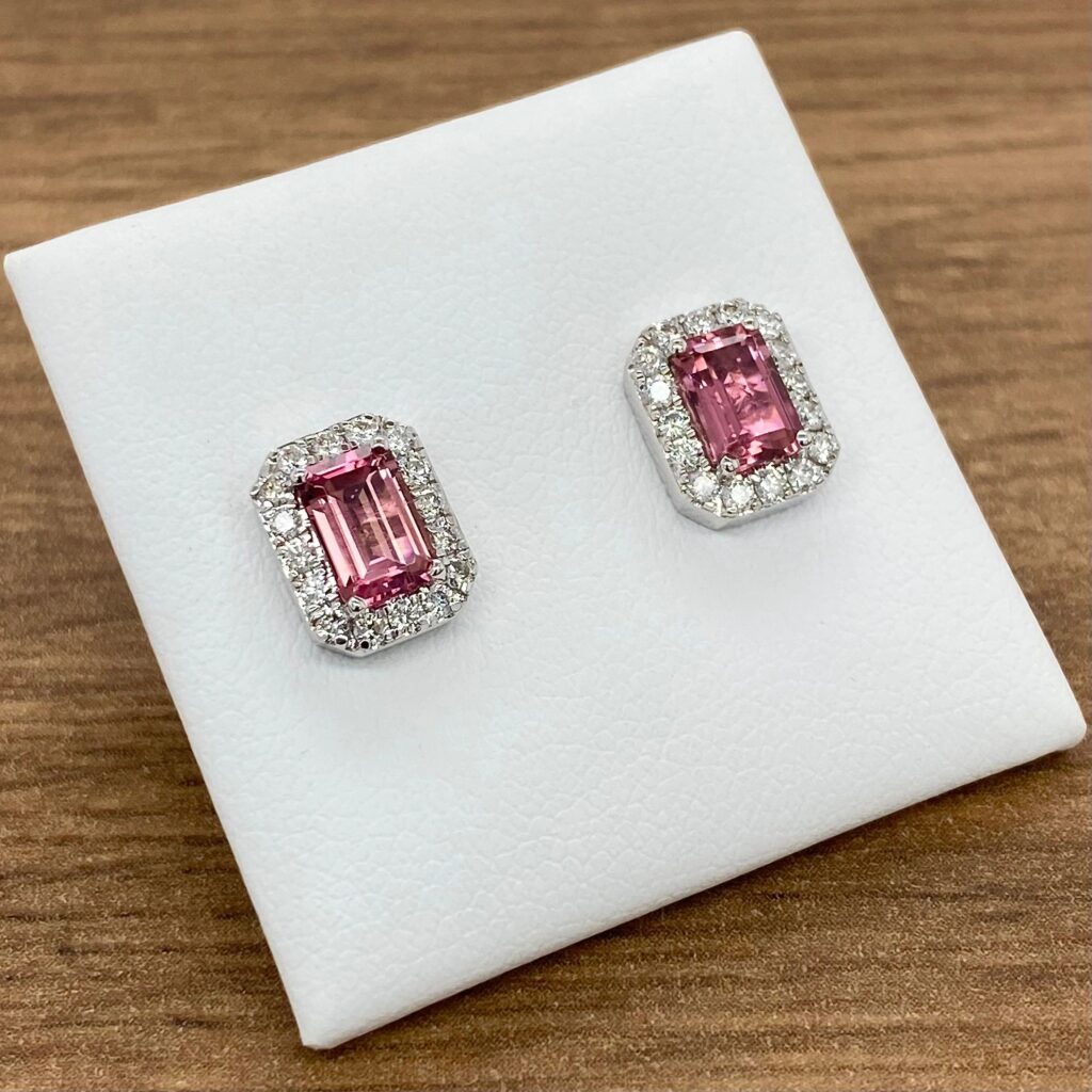 Pink tourmaline and diamond earrings.