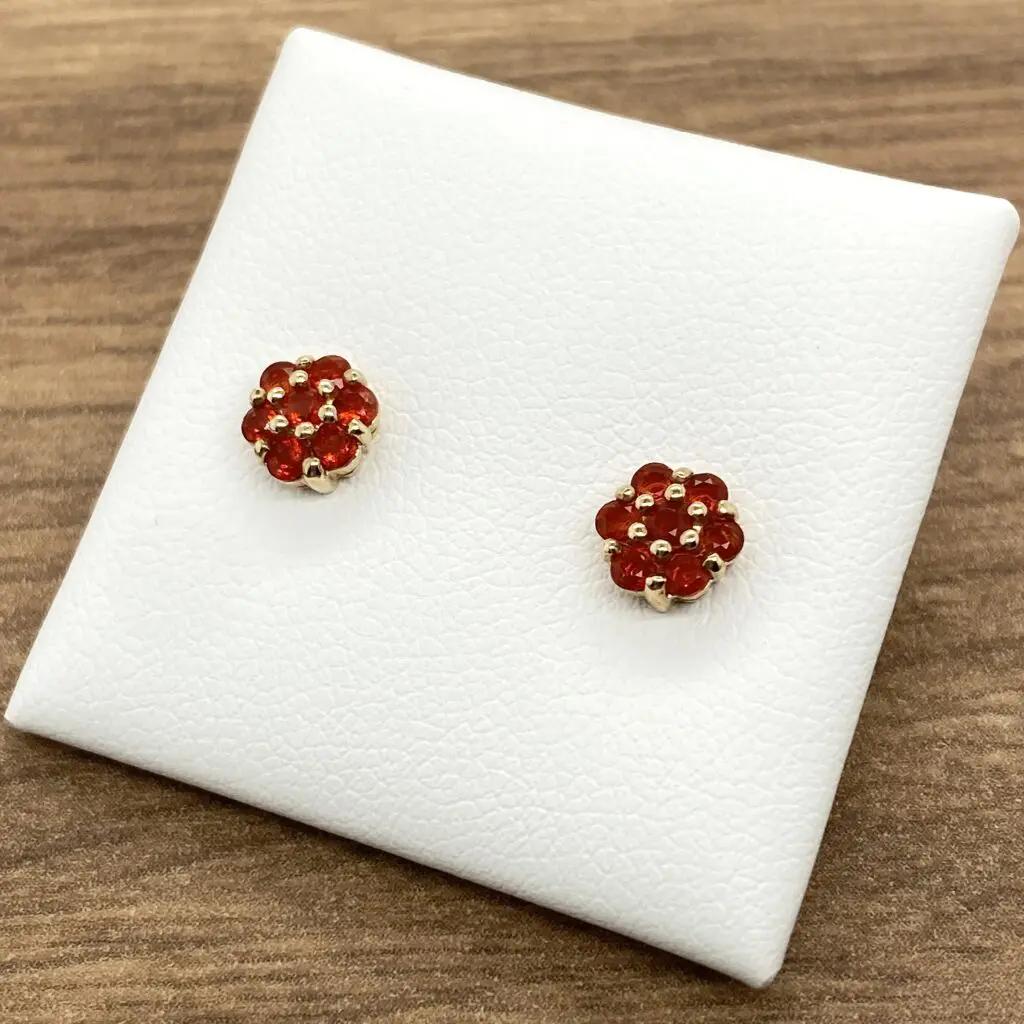 Pair of red gemstone stud earrings.