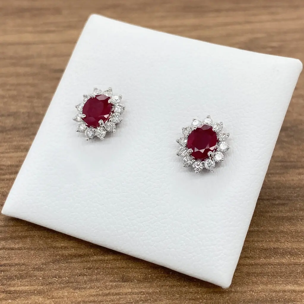 Ruby and diamond stud earrings.