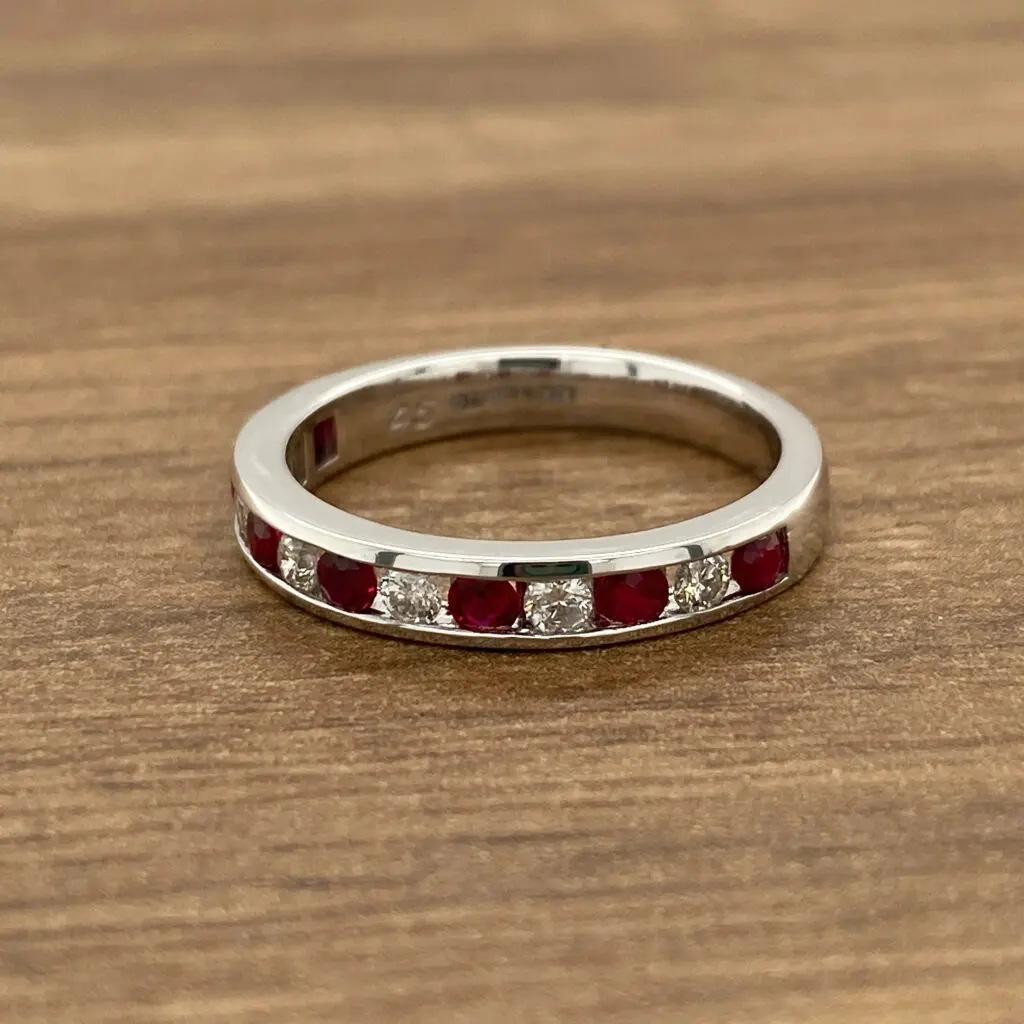 Diamond and ruby eternity band ring.