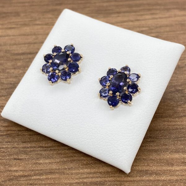 A pair of blue sapphire stud earrings.