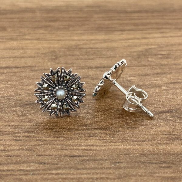 Silver earrings with pearl and marcasite.