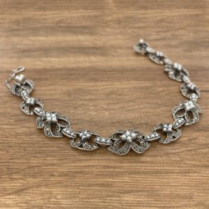 Silver & Marcasite Pearl Pierced Panel Bracelet