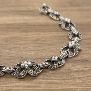 Silver & Marcasite Pearl Pierced Panel Bracelet