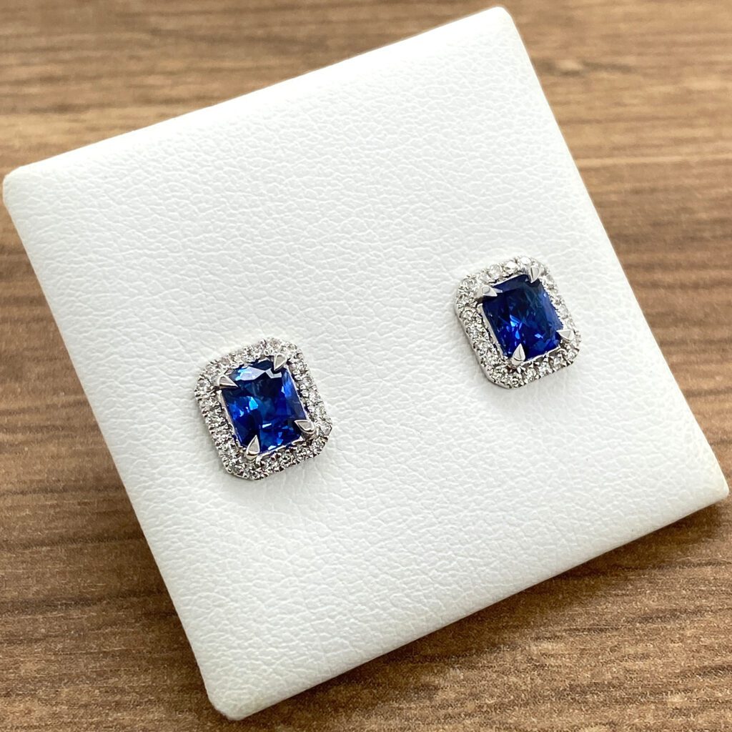 Blue sapphire and diamond stud earrings.