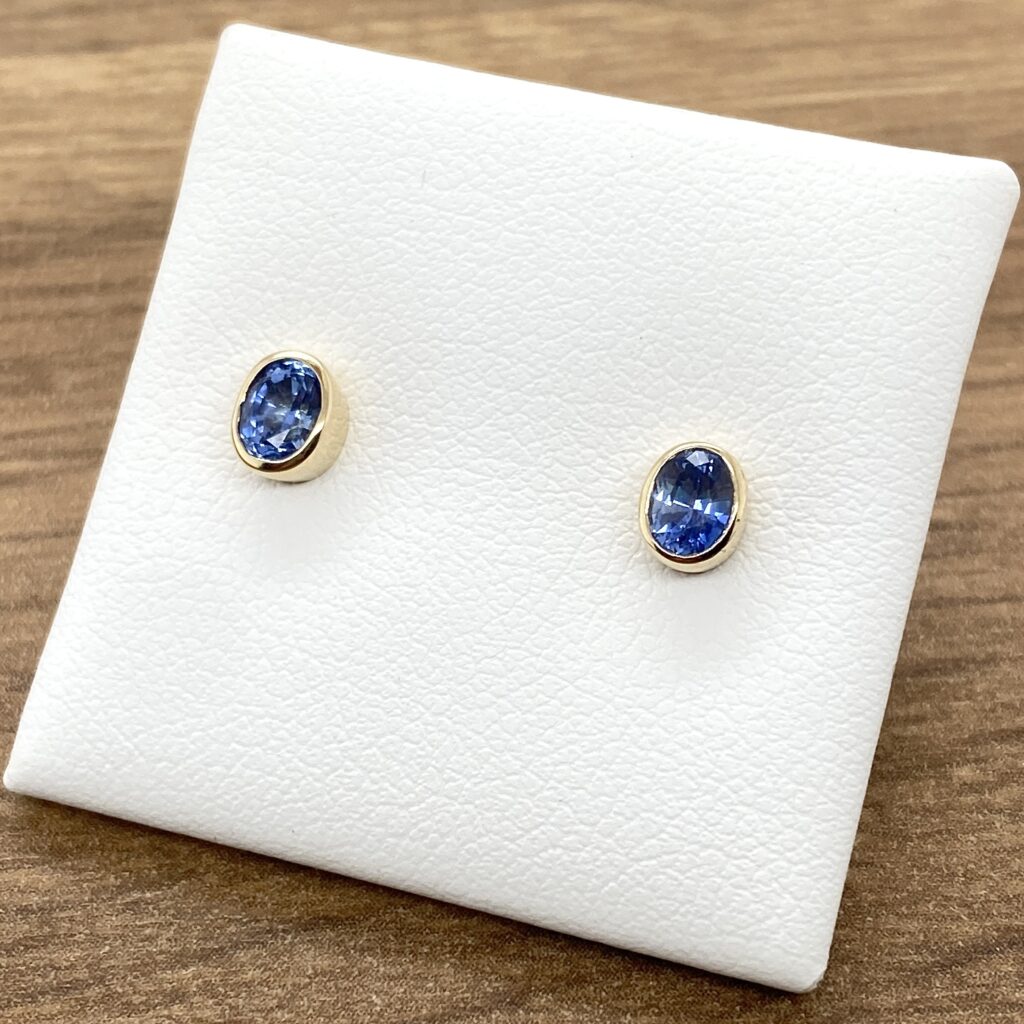 Pair of blue sapphire stud earrings.