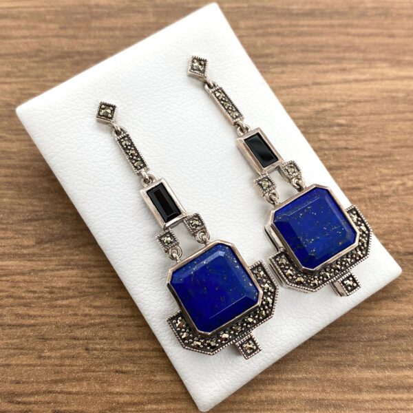 Art Deco lapis lazuli and marcasite earrings.