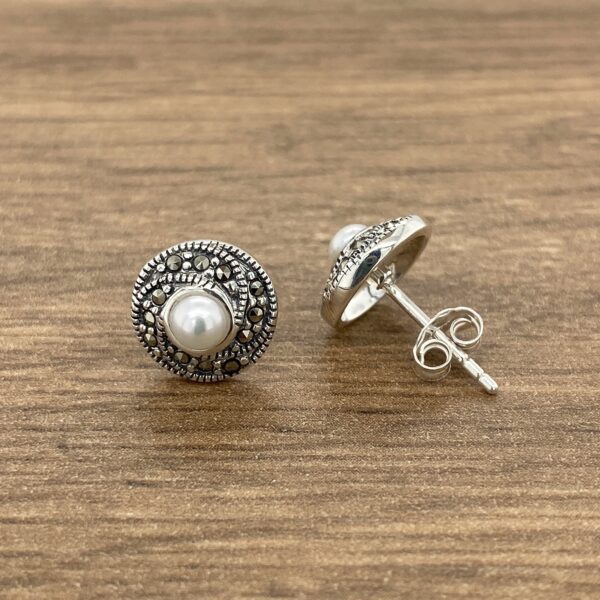 Silver earrings with pearl and marcasite.