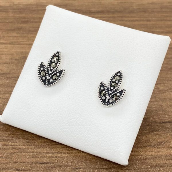 Silver leaf stud earrings with marcasite.