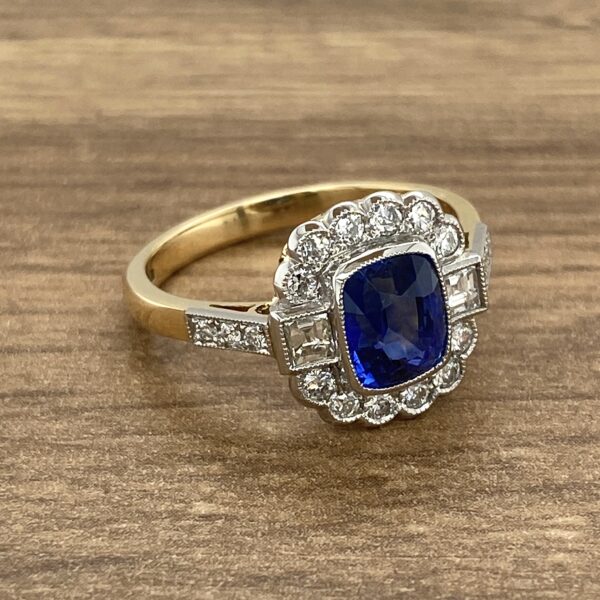 Diamond and sapphire engagement ring.