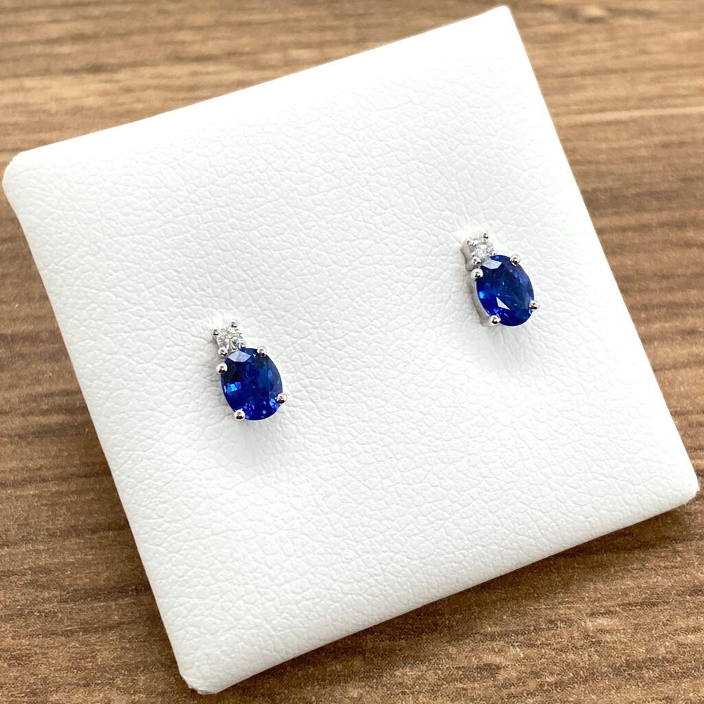 Pair of sapphire and diamond earrings.