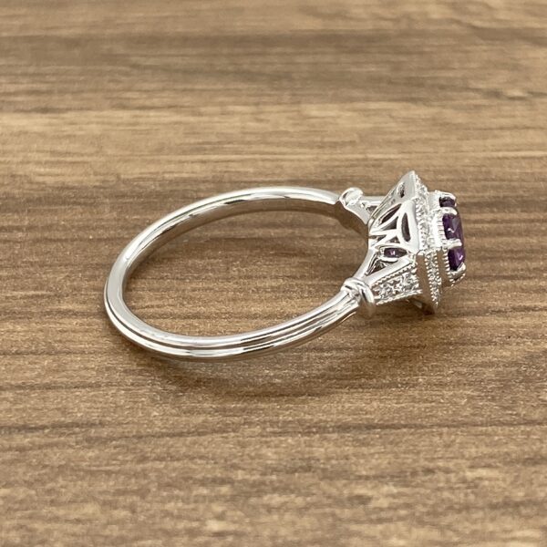 Diamond and amethyst engagement ring.